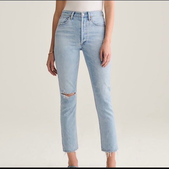 Agolde Denim - Agolde Riley Shatter Light Blue High Rise Jeans Size 25
